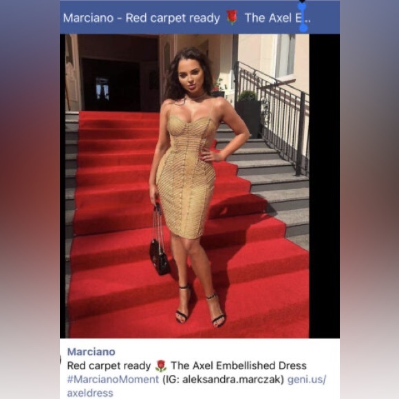 Marciano Axel embellished corded lace strapless gold dress women’s large - Picture 3 of 16